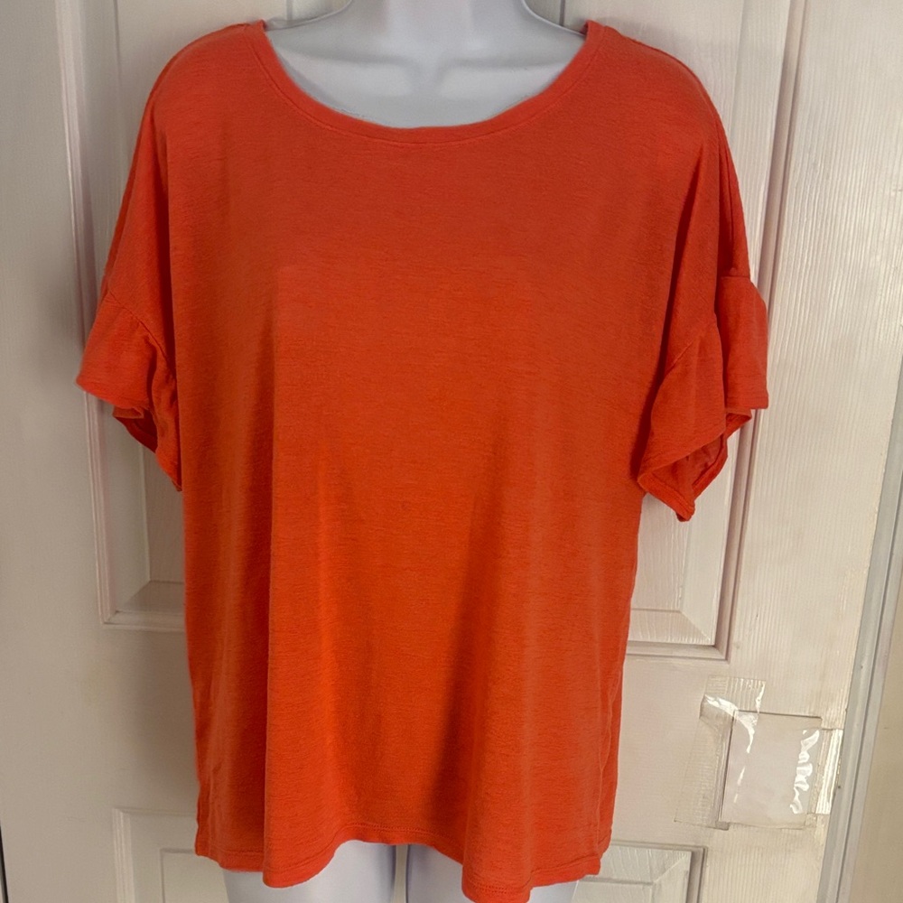 Coral top with flutter sleeves